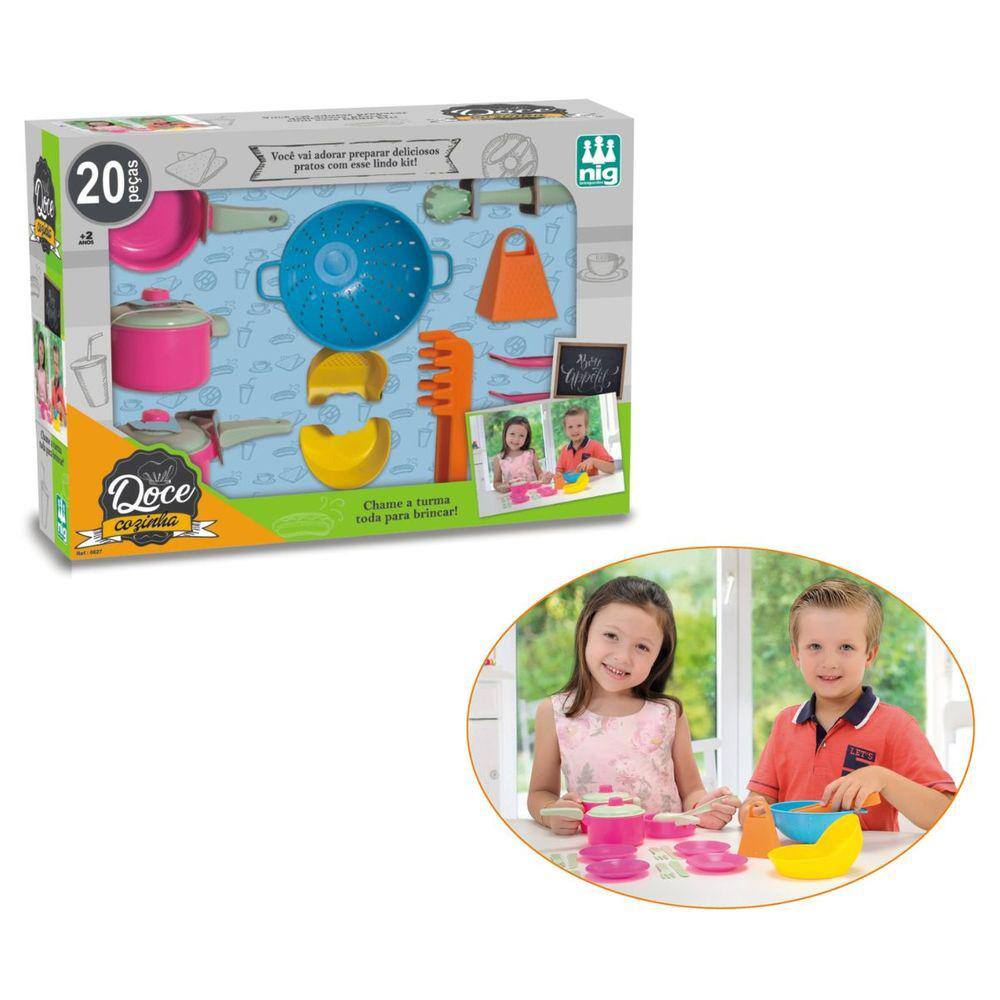 Kit Panelinhas De Brinquedo Faz De Conta Doce Cozinha 20 Peças