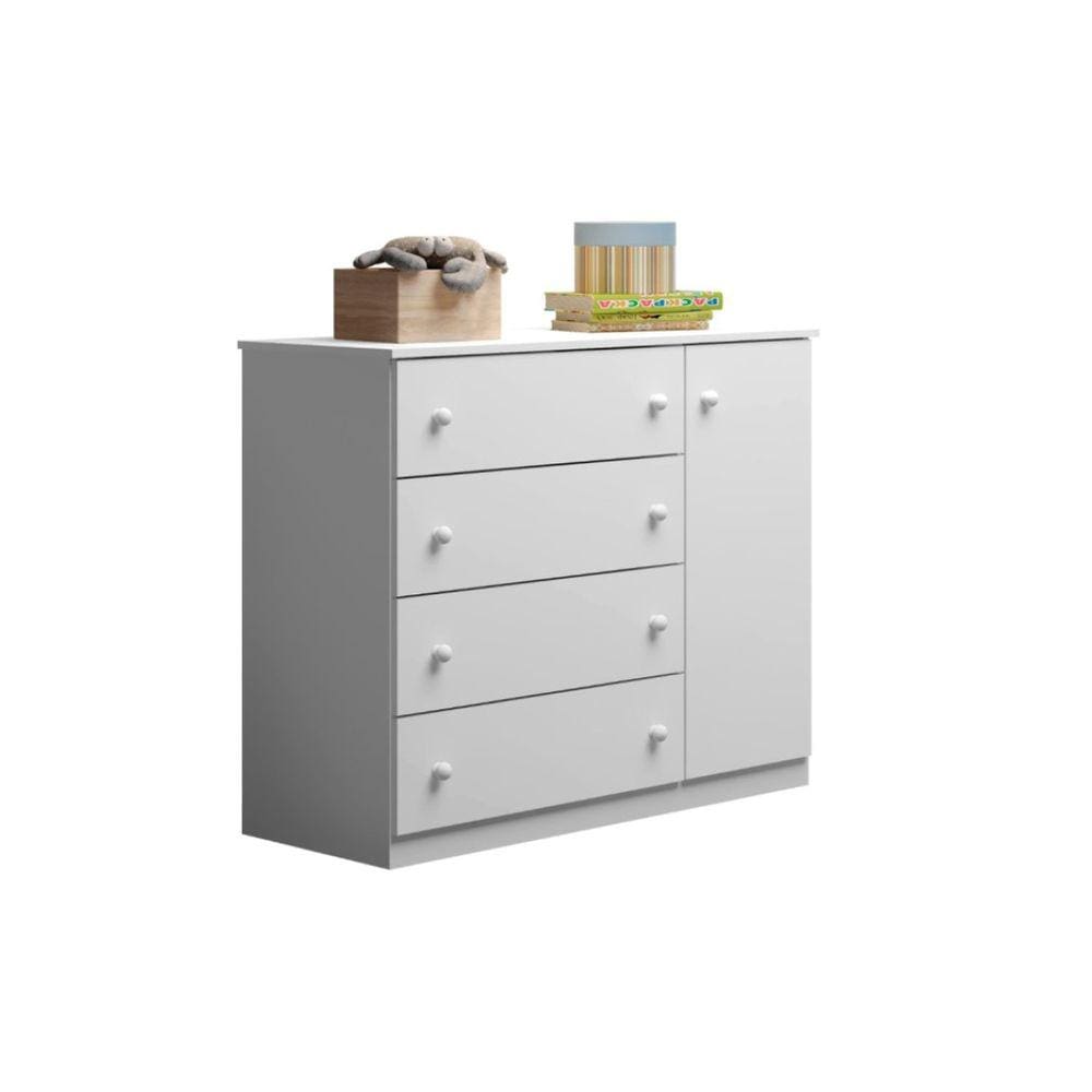 Cômoda Infantil Bebê Elisa 4 Gavetas 1 Porta MDF