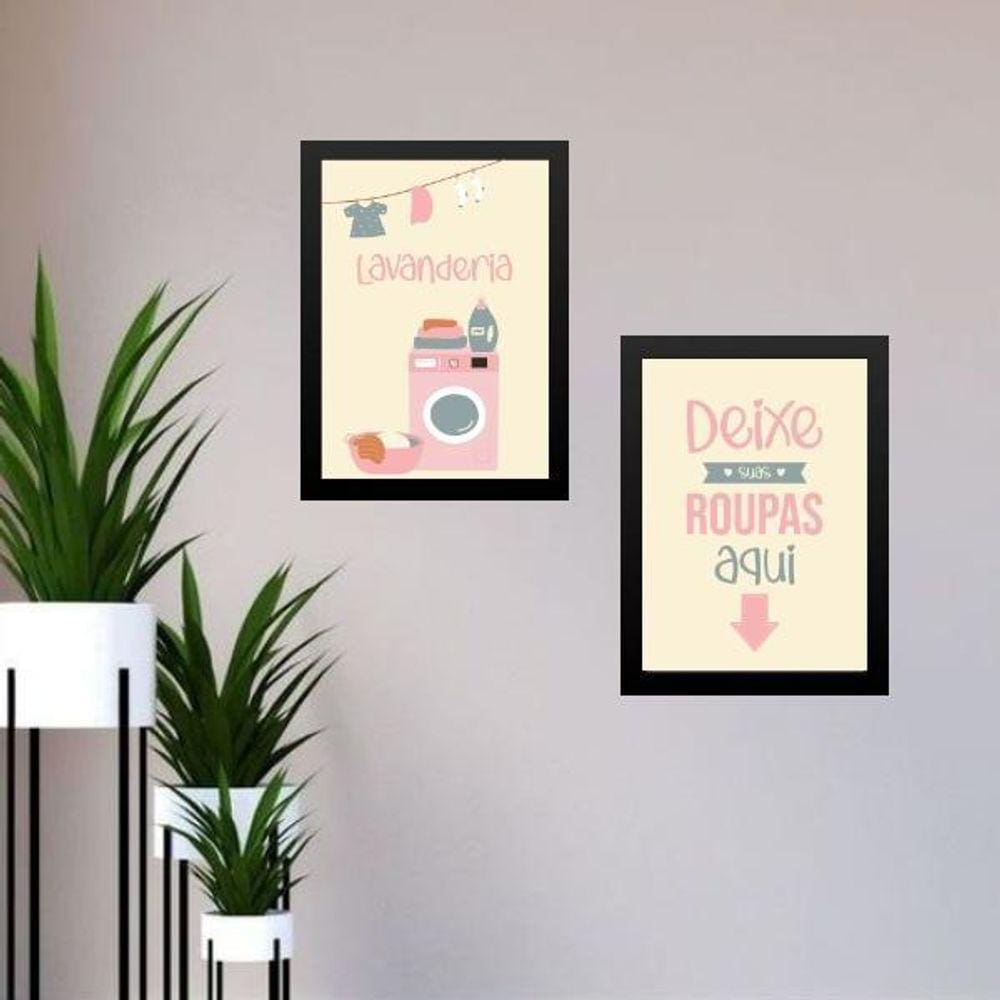 Kit 2 Quadros Lavanderia - Deixe Suas Roupas Aqui 33X24Cm