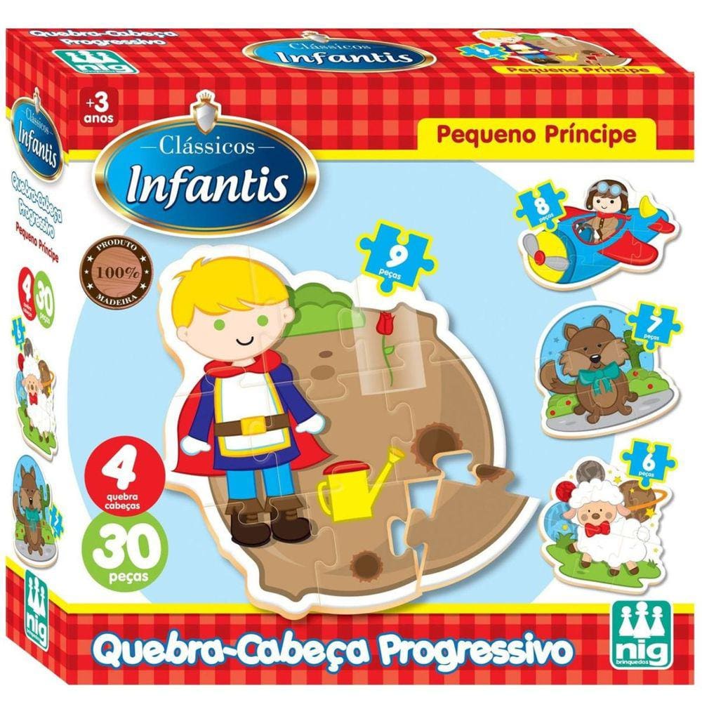 Quebra Cabeça Progressivo Madeira Pequeno Principe 30 peças Nig Brinquedos