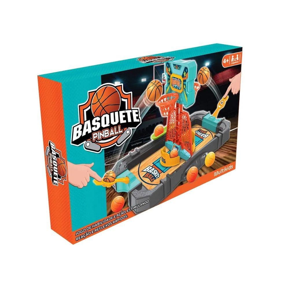 Mini Jogo de Basquete Pinball Alavancas Dedo Infantil Multikids BR2012