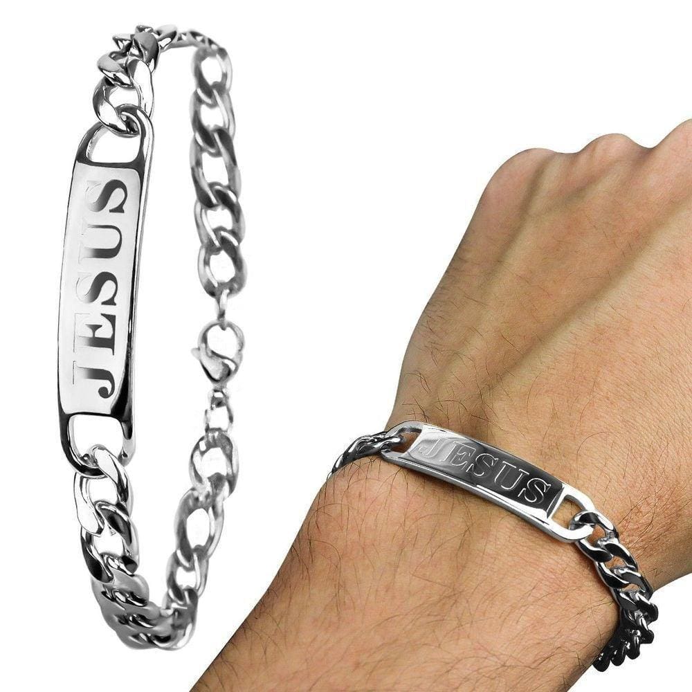Pulseira Masculina Jesus Cristo Prata Aço Inox Social Casual Ajustavel