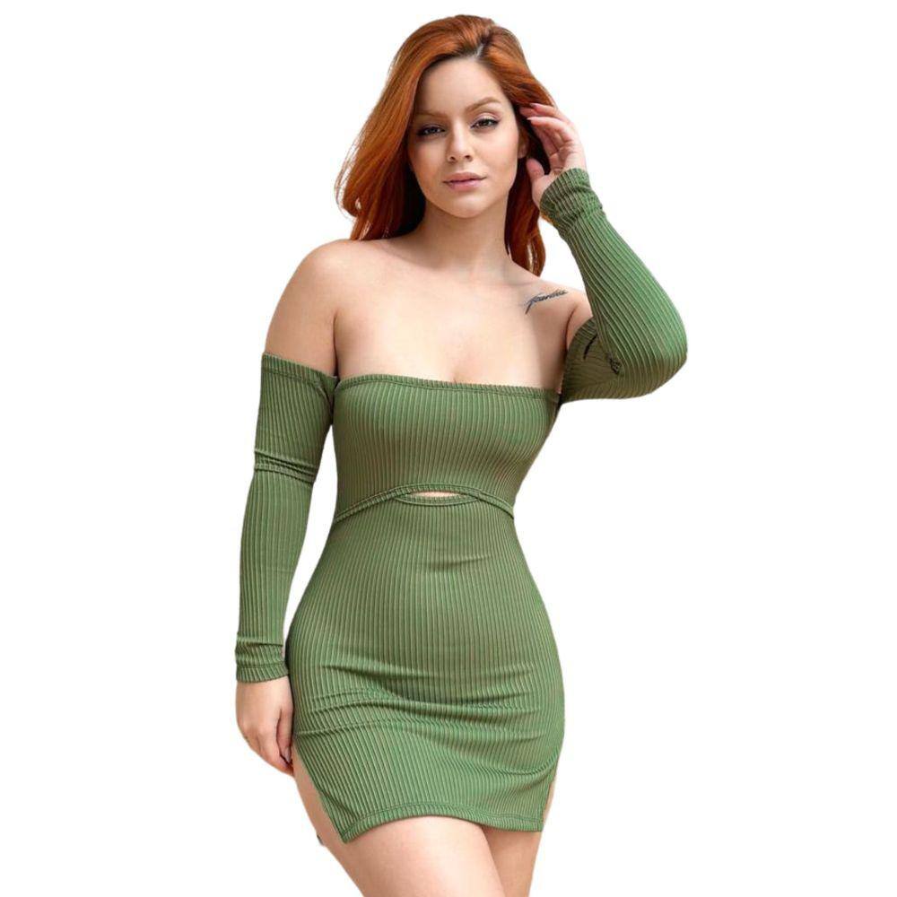 Vestido Feminino Curto Tomara que Caia Ciganinha Com Manga Longa