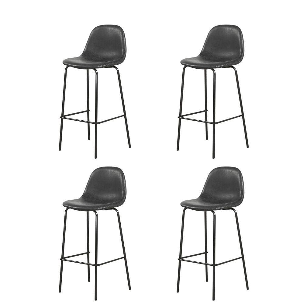 Kit 4 Banquetas Altas Tânia Rivattis Pu Preto Vintage Base Aço Pintura Preta