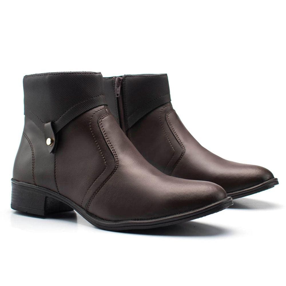 Bota Cano Curto Feminino com Recortes Costura Reforçada Zíper Lateral Moda Casual