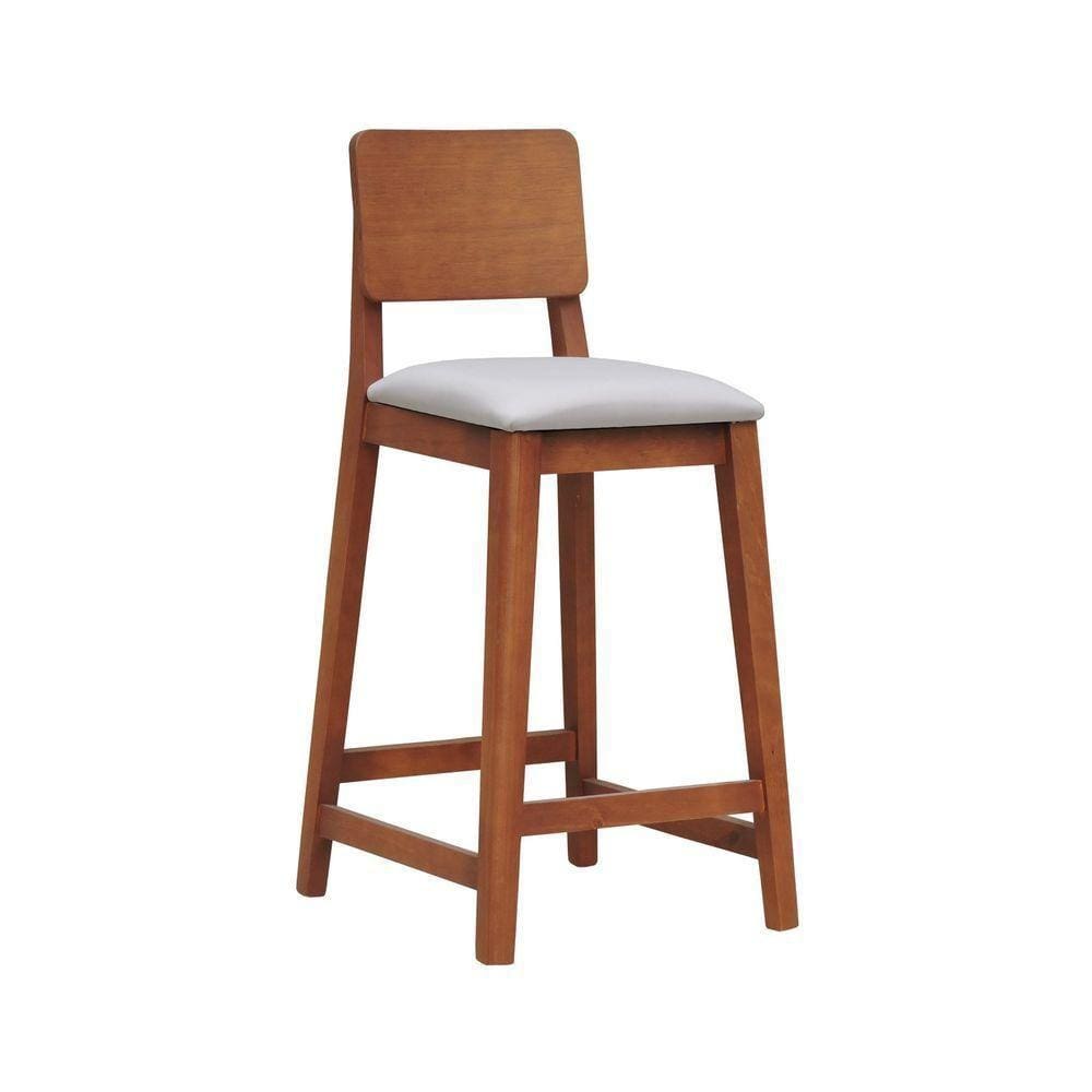 Banqueta Lyon Madeira Maciça Com Encosto Anatômico E Assento Estofado Com 68cm Altura - Amêndoa Linho Bege