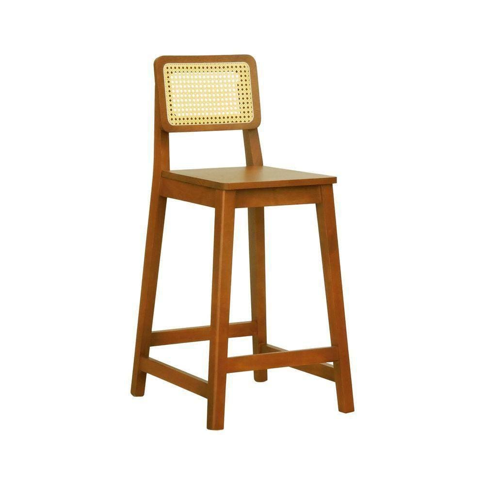 Banqueta Gabi Madeira Maciça Encosto Telinha C- 68cm Altura - Amêndoa Assento Amêndoa Madeira