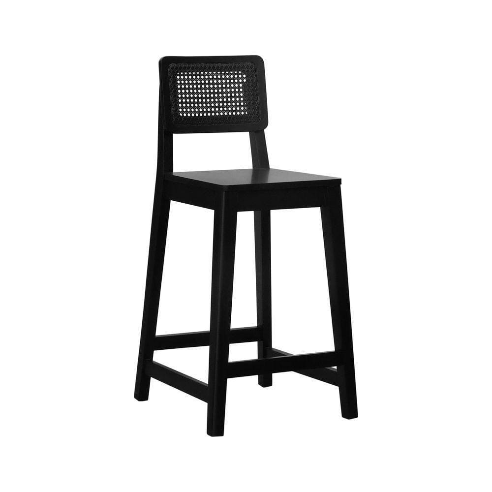 Banqueta Gabi Madeira Maciça Encosto C- Telinha C- 68cm Altura - Preto Assento Madeira Preto