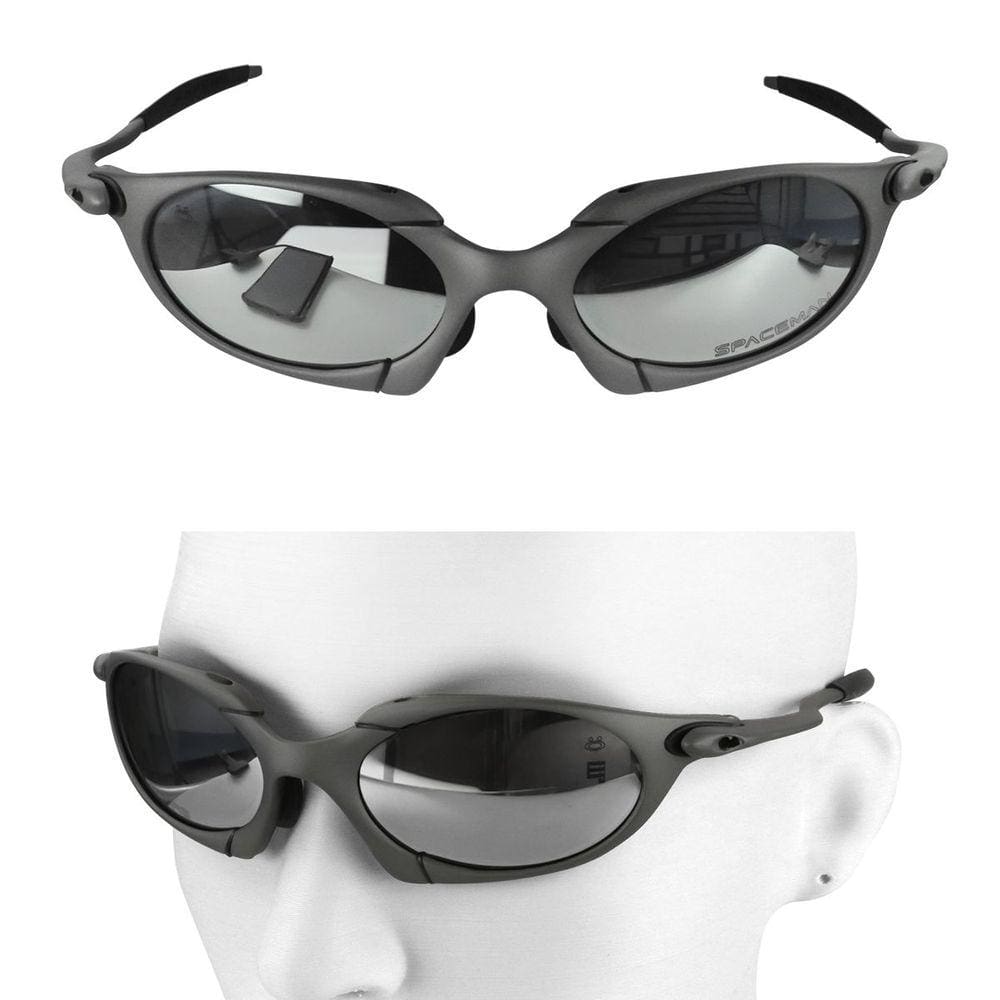 oculos sol lupa masculino cinza metal proteção uv case casual todo metal spaceman praia
