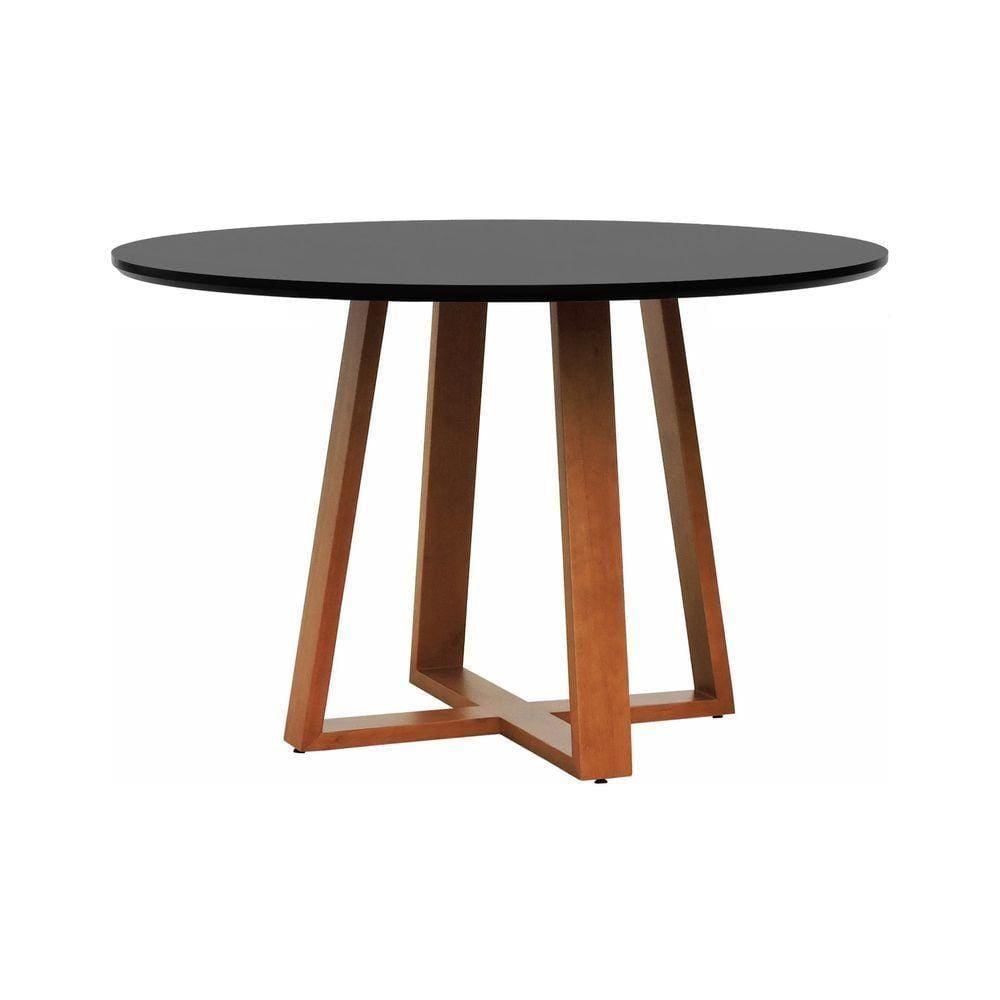 Mesa De Jantar Madri Madeira Maciça - Amêndoa Tampo ø150 Laqueado Preto