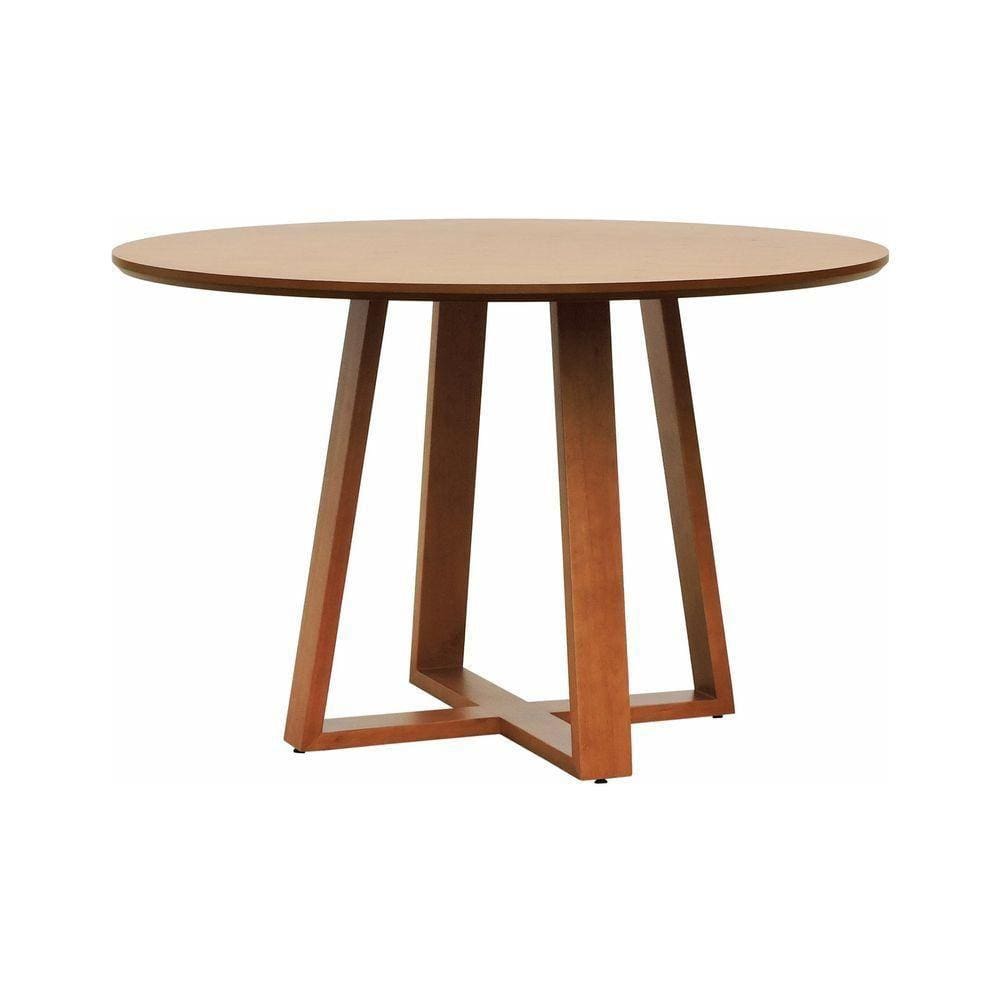 Mesa De Jantar Madri Madeira Maciça - Amêndoa Tampo ø120 Laminado Envernizado Cinamomo