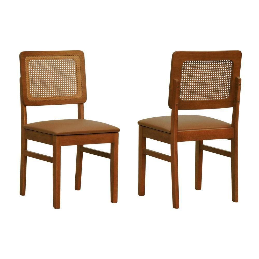 Kit 2 Cadeiras Madeira Maciça Lyon Encosto Telinha Amêndoa - Amêndoa Assento Estofado Corano Caramelo
