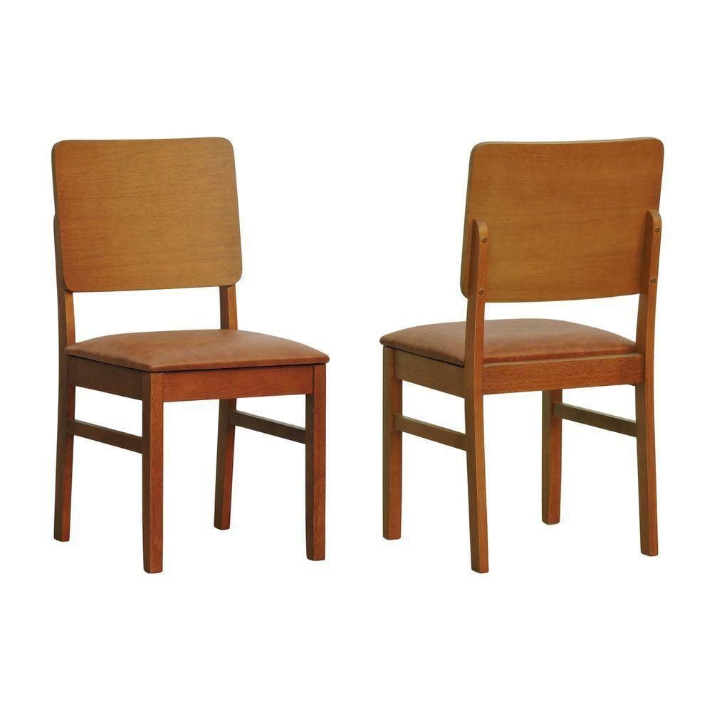 Kit 2 Cadeiras Quéops Madeira Maciça Encosto Anatômico Assento Estofado - Amêndoa Corano Marrom Mescla