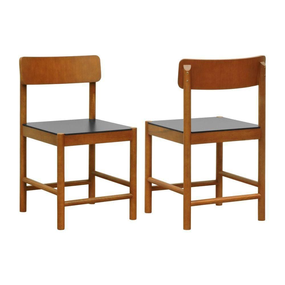 Kit 2 Cadeiras Amber Madeira Maciça - Amêndoa Assento Mdf Bp Na Cor Preta