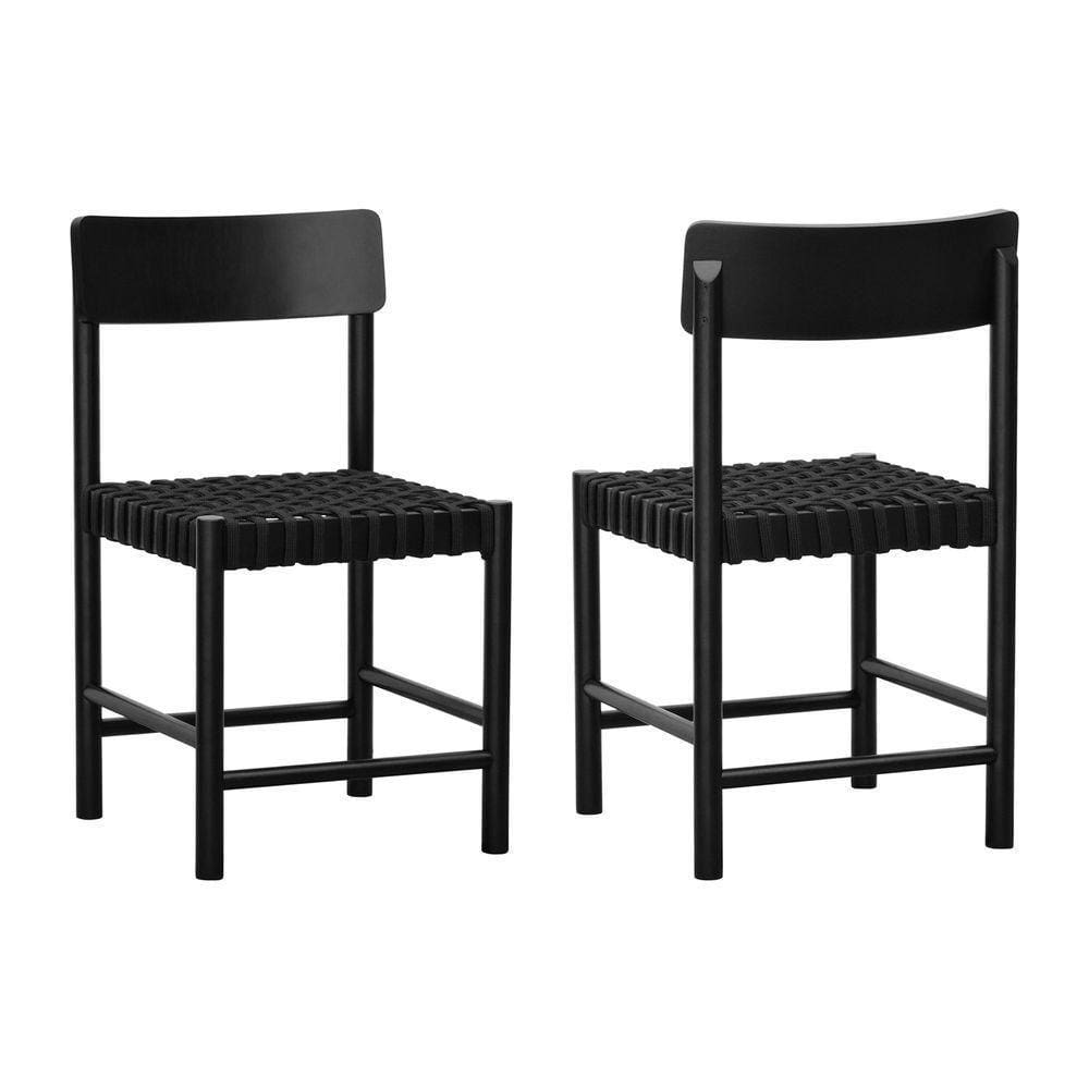 Kit 2 Cadeiras Amber Madeira Maciça - Preto Trançado Corda Na Cor Preta