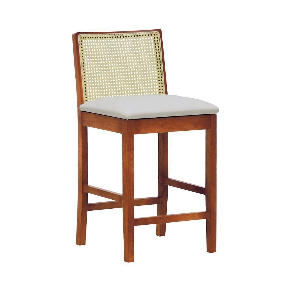 Banqueta Média Pérola Madeira Maciça Com Telinha C- 62cm Altura - Amêndoa Corano Bege