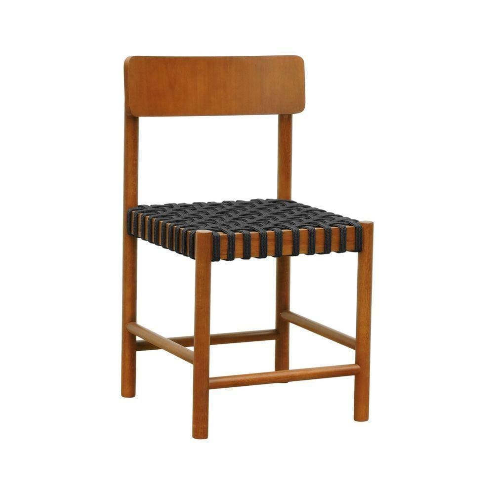 Cadeira Amber Madeira Maciça - Amêndoa Trançado Corda Na Cor Preta