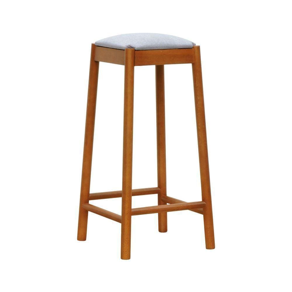 Banco Alto Amber Madeira Maciça - Amêndoa Assento Estofado Linho Bege Mescla Impermeável