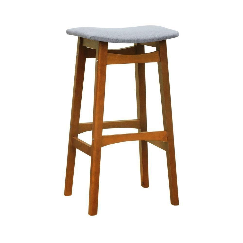 Banco Alto Confort Madeira Maciça Assento Anatômico - Amêndoa Estofado Linho Cinza Mescla Impermeável