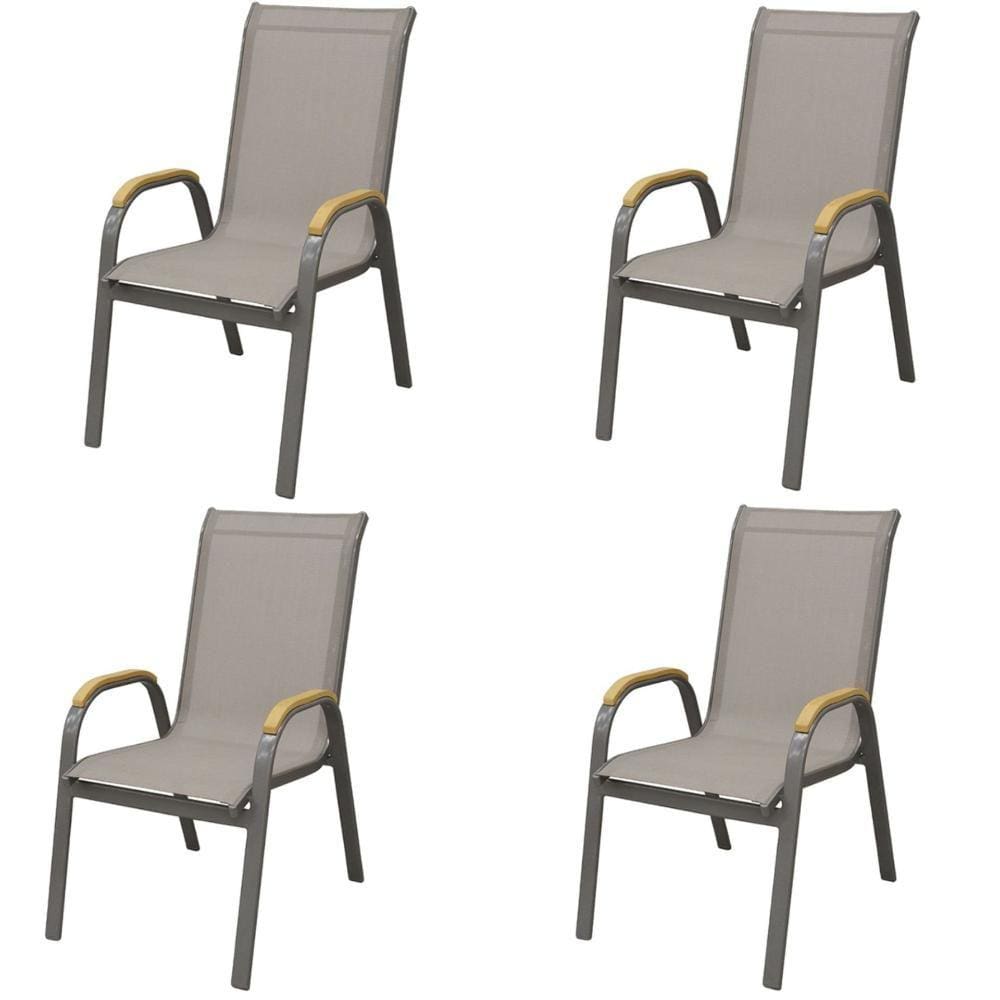Kit 4 Cadeiras Maresias Rivattis Em Aluminio Amêndoa Com Polywood Nos Braços Tela Mesh Bege