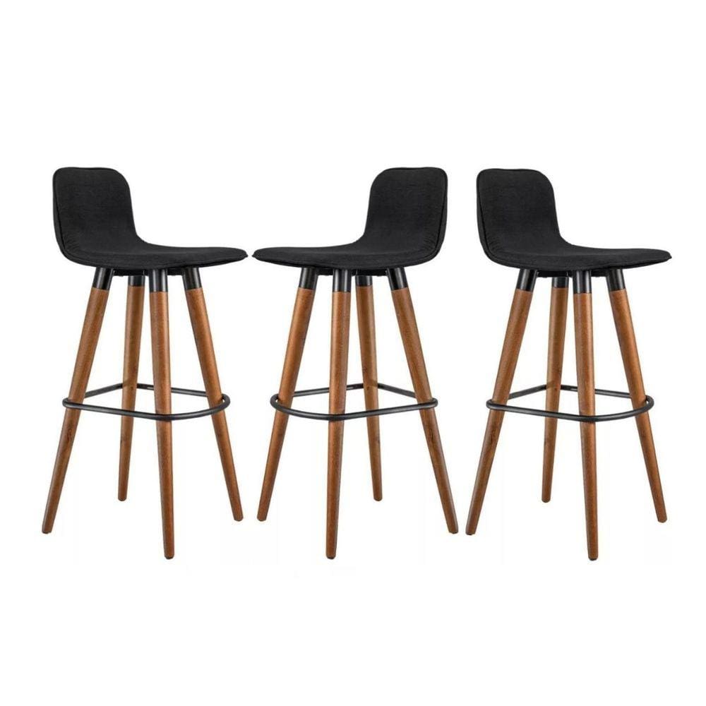 Kit 3 Banquetas Alta para Balcão Bancada área Gourmet Cozinha Tecido Preto