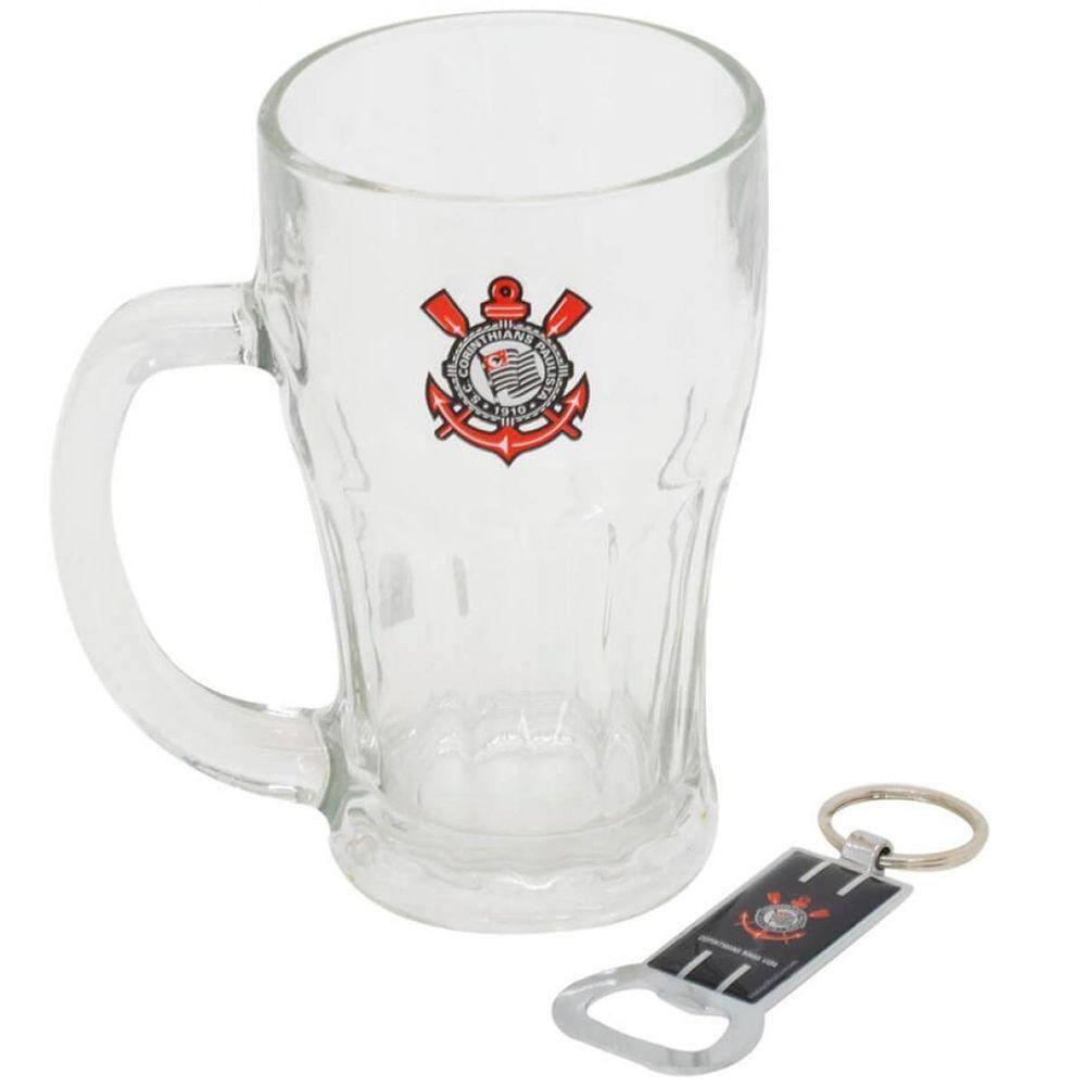 Caneca Vidro Com Abridor Garrafas 450Ml - Corinthians