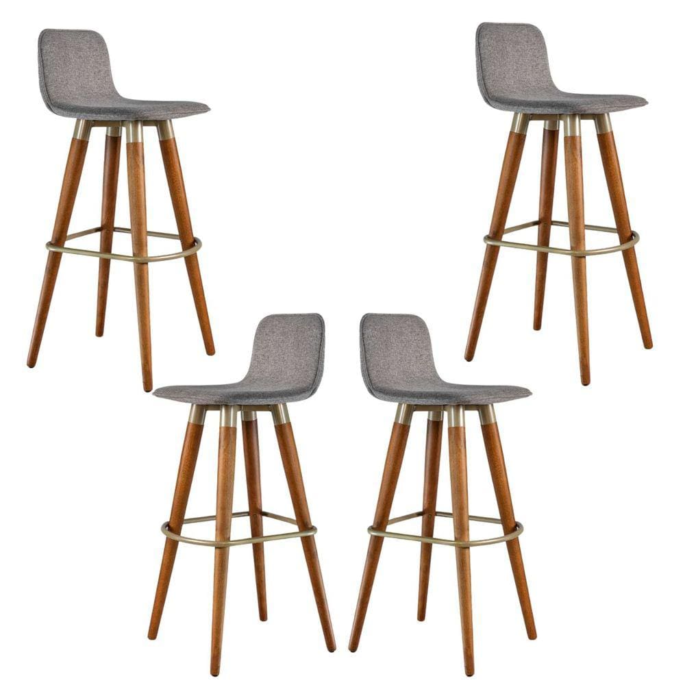 Banqueta Linea Para Area Gourmet Com Encosto Estofado em Linho Cinza Jogo Com 4 Unidades