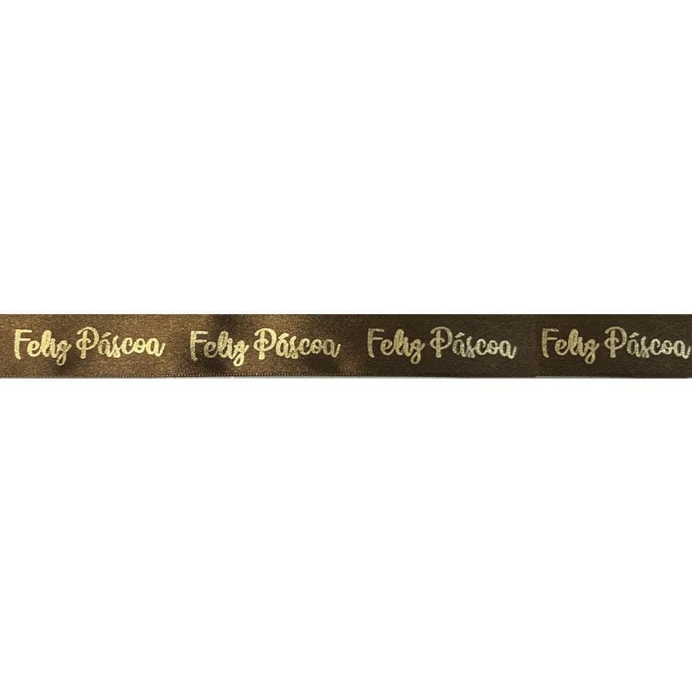 Fita Cetim 22X10M Feliz Páscoa Marrom Cromus