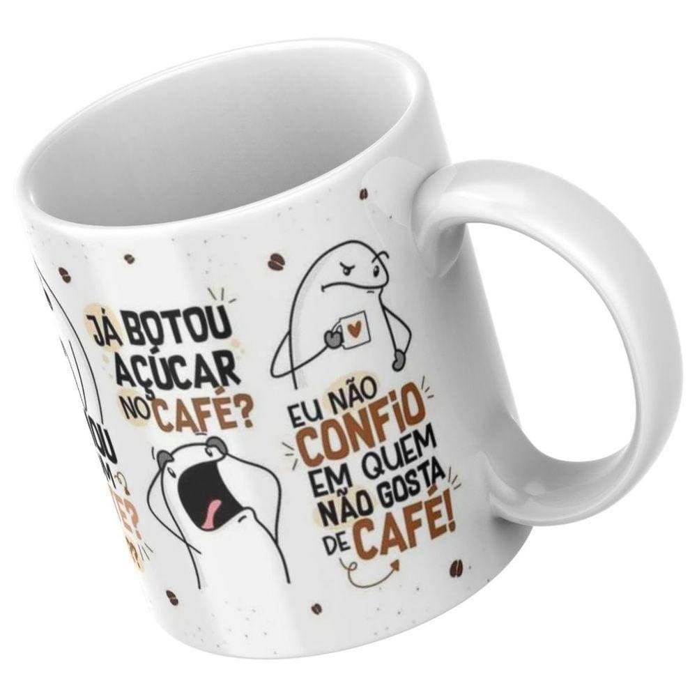 Caneca Xicara para Chá Personalizada de Porcelana Meme Flork Louco por Café