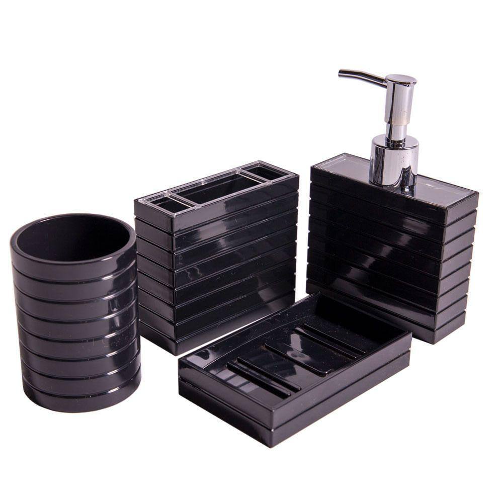 Kit Banheiro Plástico Vizapi 4pçs Splash Preto