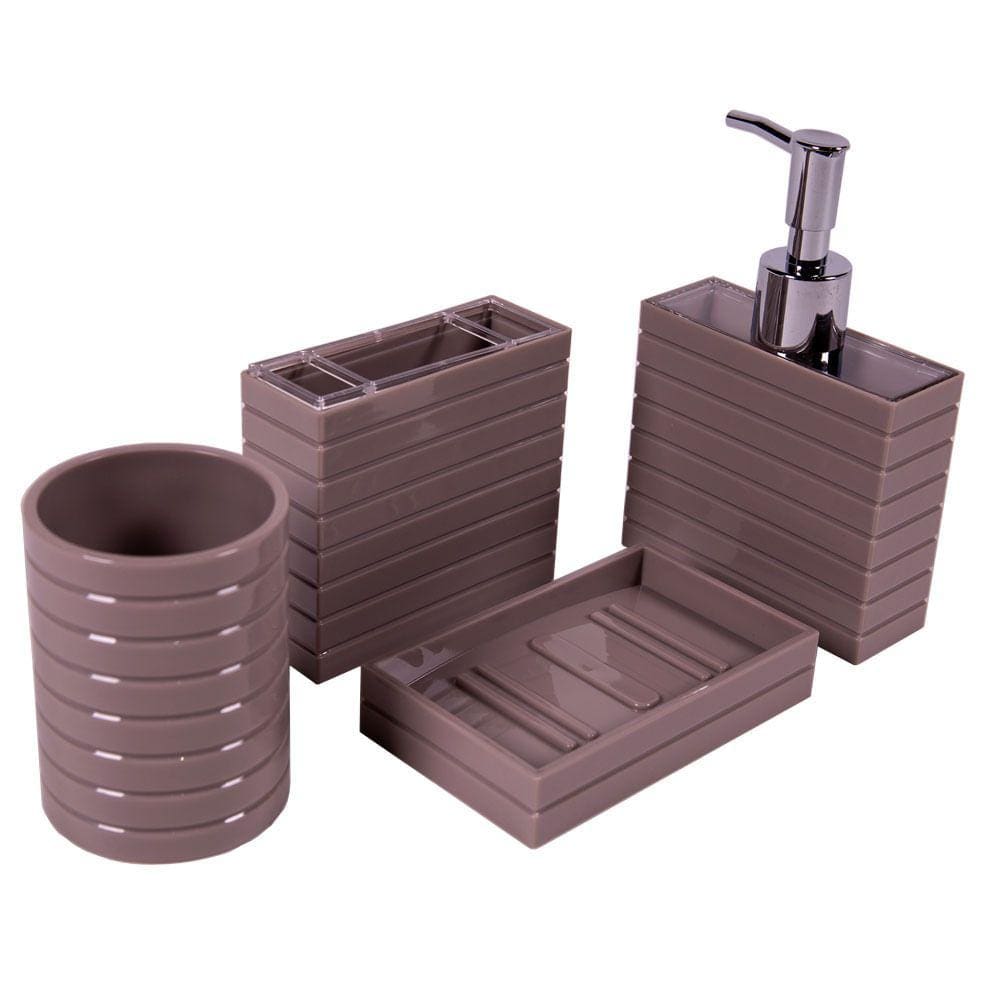 Kit Banheiro Plastico Vizapi 4pcs Splash Marrom Castor
