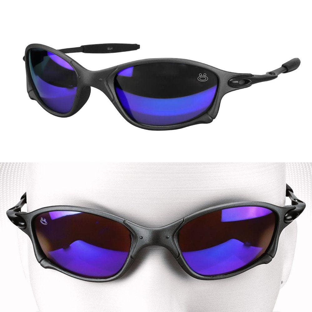 oculos sol metal proteção uv preto lupa azul casual esportivo personalizavel haste metal