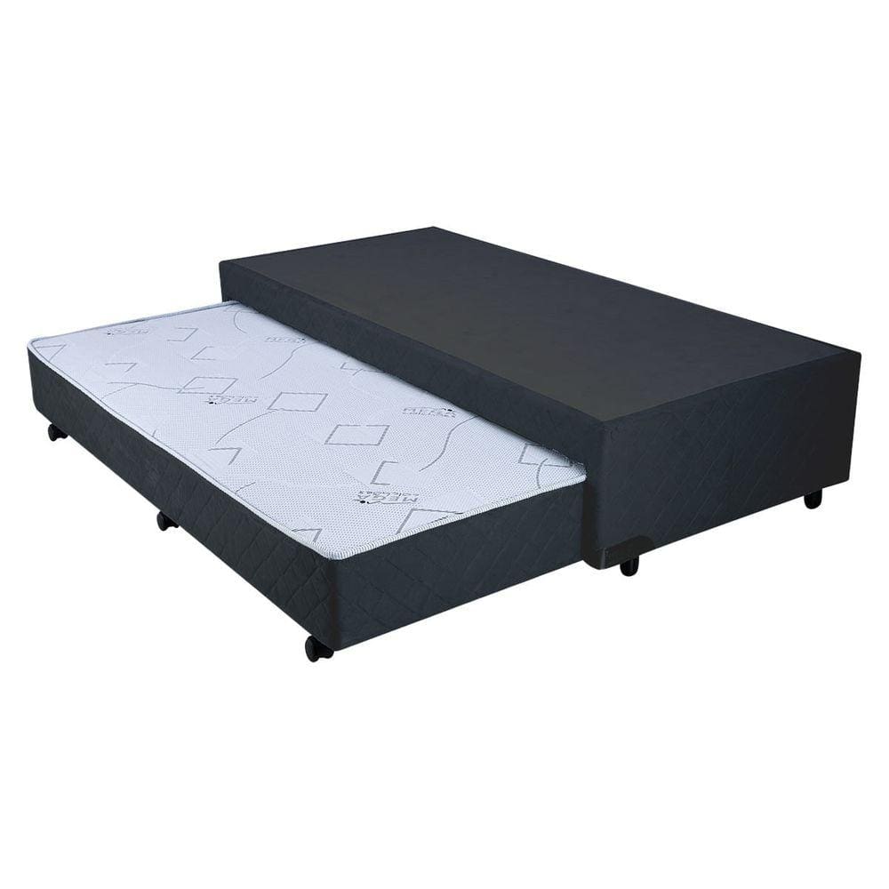 Bicama Box Solteiro Mega Suede Preto com auxiliar em Molas Superlastic - 088x188