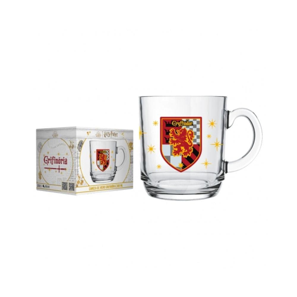 Caneca De Vidro Harry Potter Casas 300 ML Grifinória - Allmix