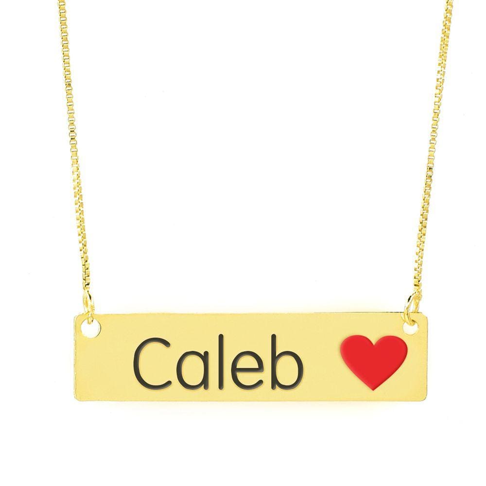 Colar Nome Personalizado Coração Resinado Caleb Banhado Ouro 18K - 999001001