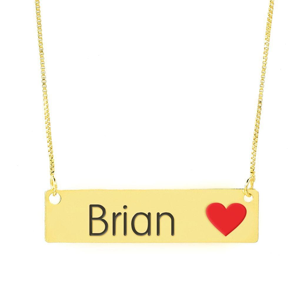 Colar Nome Personalizado Coração Resinado Brian Banhado Ouro 18K - 999001012