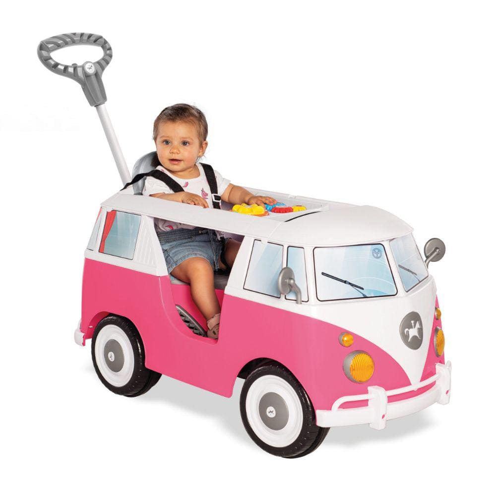 Quadriciclo infantil com empurrador e pedal contp de segurança Kombina Rosa Calesita