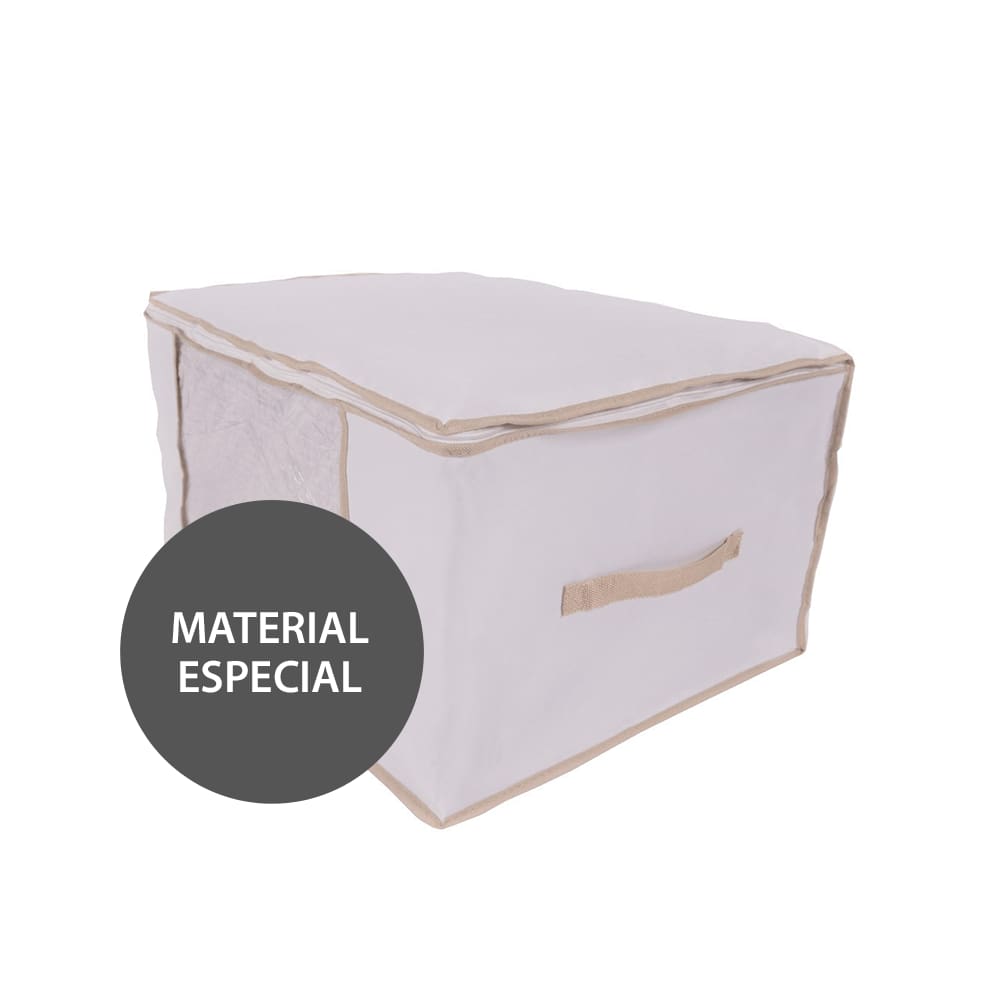 Organizador Para Roupas de Cama Mesa e Banho G Vizapi Classic 60x45x30cm Branco Bege