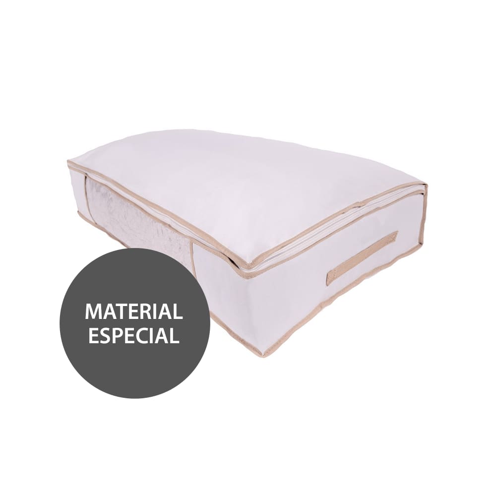 Organizador Para Travesseiros Roupas de Cama e Banho GG Vizapi Classic 85x45x15cm Branco Bege
