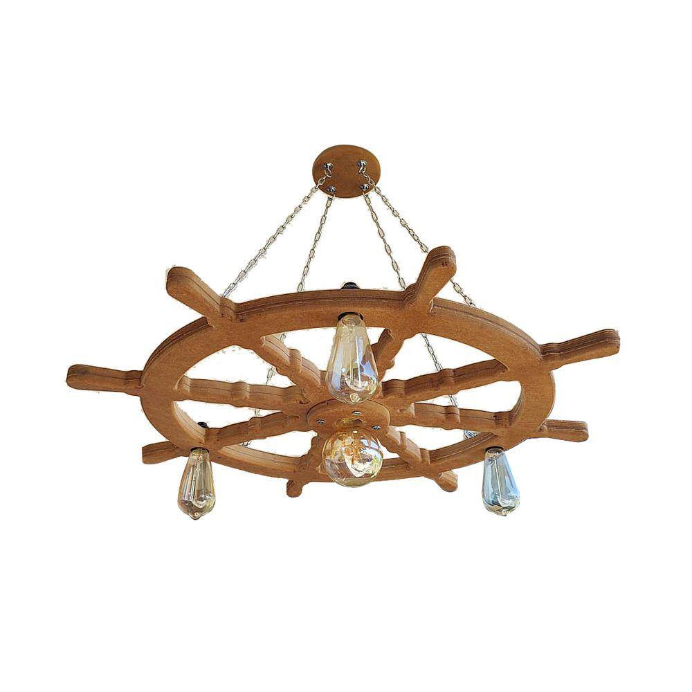 Lustre Luminária Pendente 85cm Leme De Navio Rústico 4B