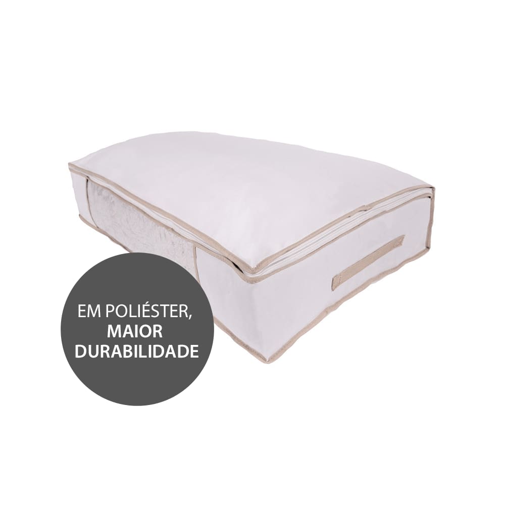 Organizador Para Travesseiros Roupas de Cama e Banho GG Vizapi Exclusive 85x45x15cm Branco Bege