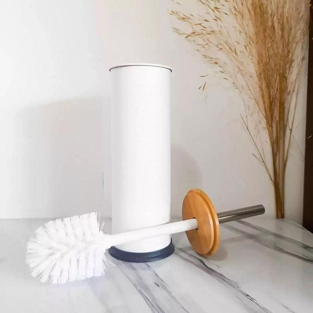Escova Vaso Sanitário Tampa De Bambu - Branco