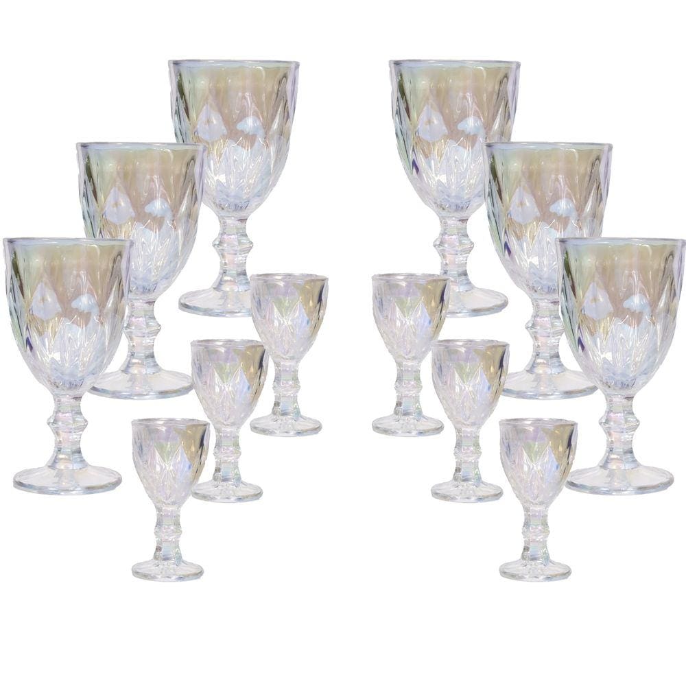 Jogo De Taças 12 Peças Diamond Vidro Vinho Água 300ml