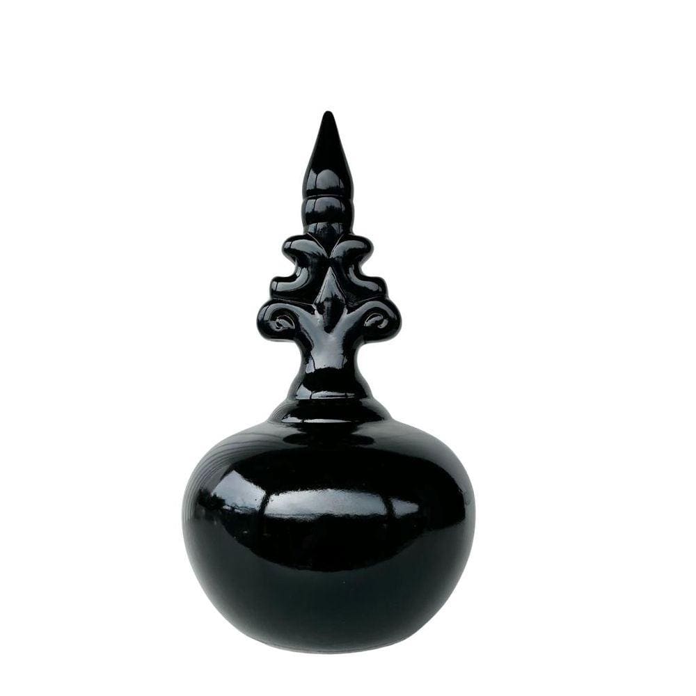 Ornamento escultura grande enfeite bola preto de cerâmica