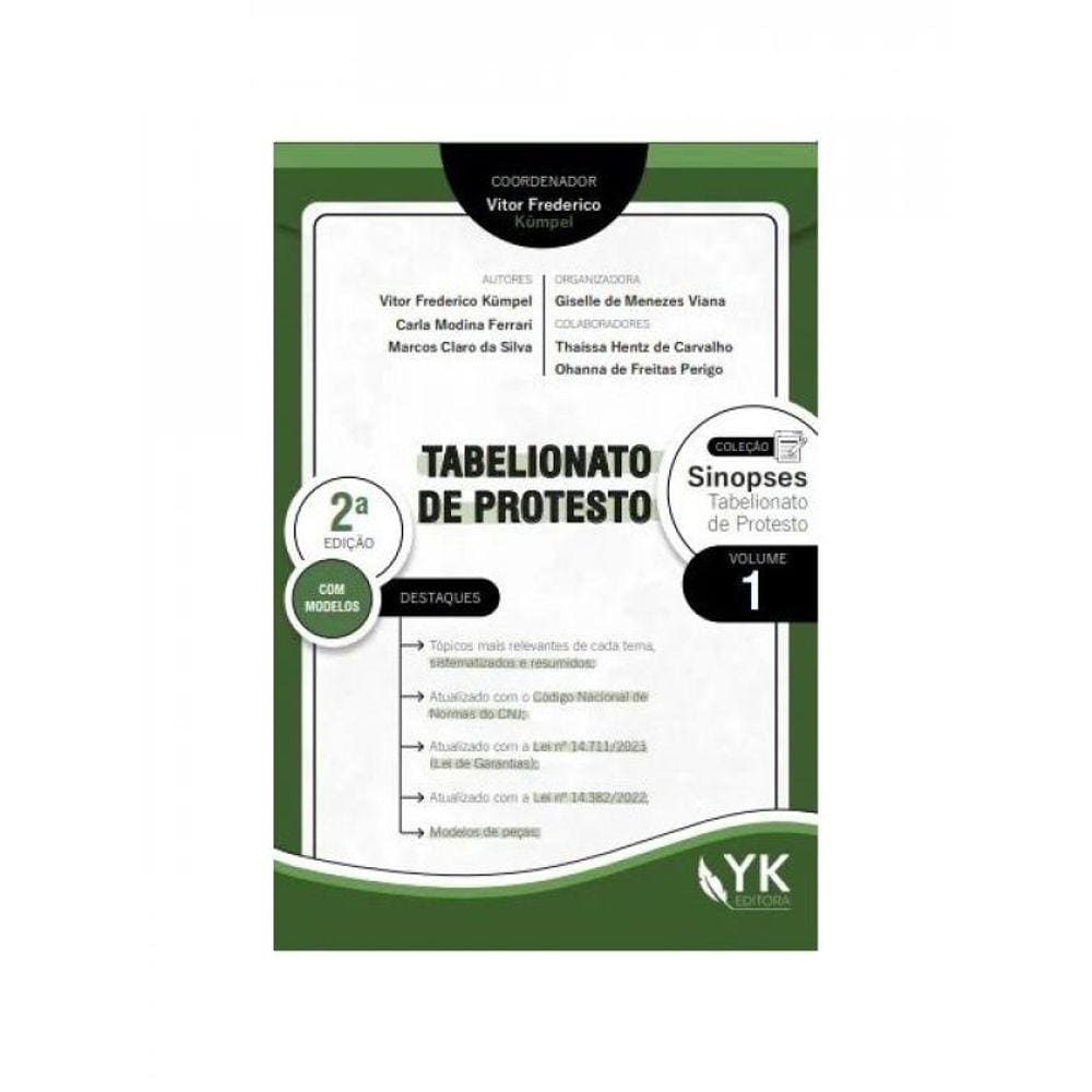 Sinopses Notariais E Registrais - Tabelionato De Protesto - 2024 - Vol. 1