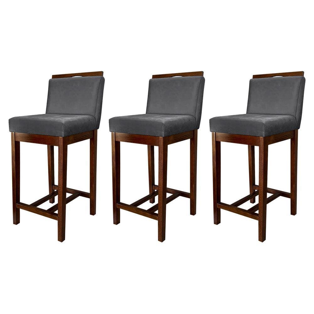 Kit 3 Banquetas Média para CozinhaLíbia Madeira Capuccino Suede Cinza CCS