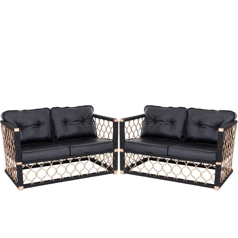 2 Poltronas Namoradeira Alumínio Corda Náutica Preta