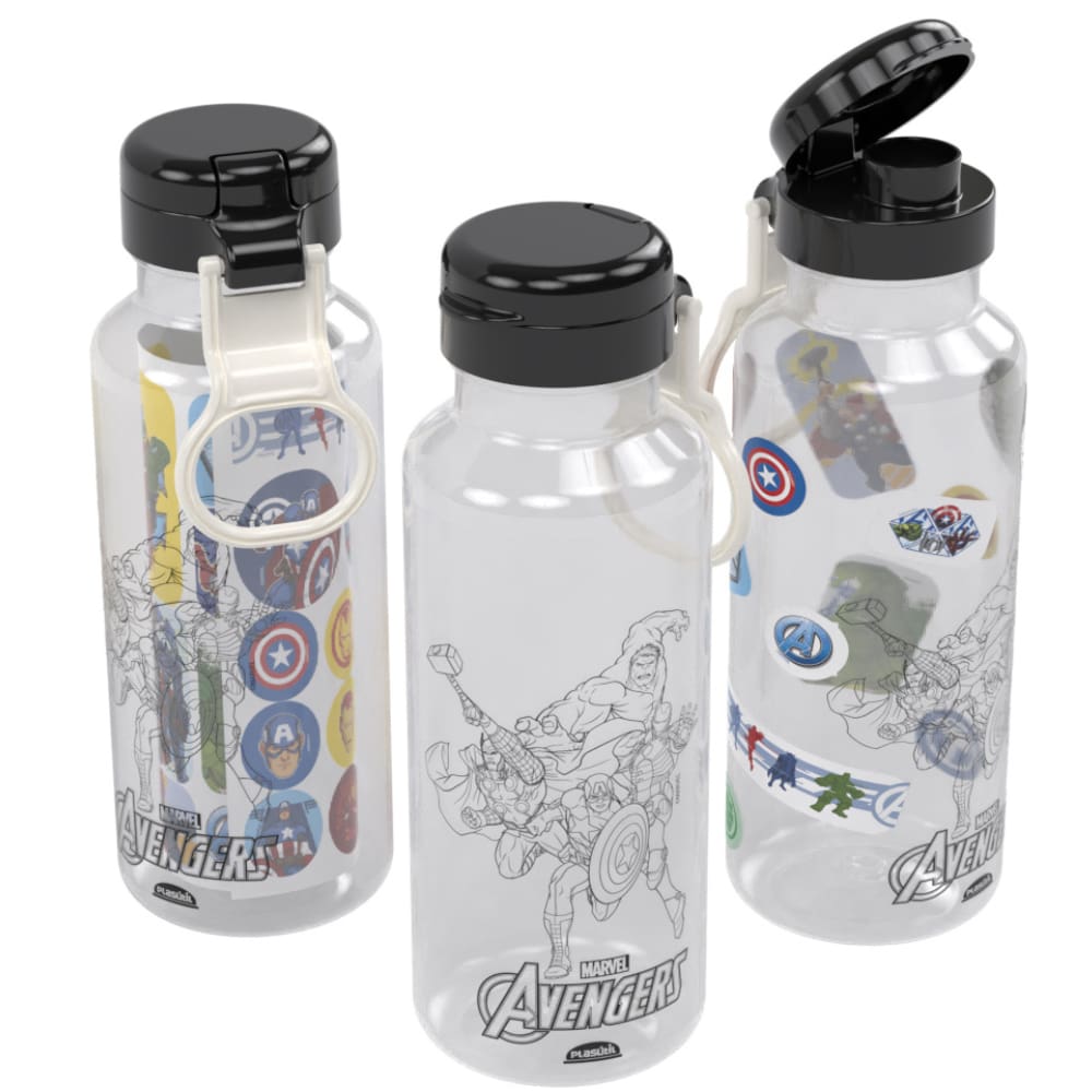 Garrafa infantil Avengers Fun com adesivos 600ml Plasutil ref. 16692