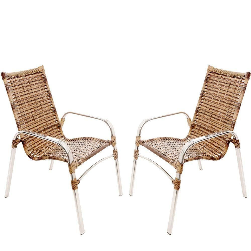 2 Cadeiras Emily Cor Cappuccino, Estrutura Alumínio Polido, área Interna E Externa