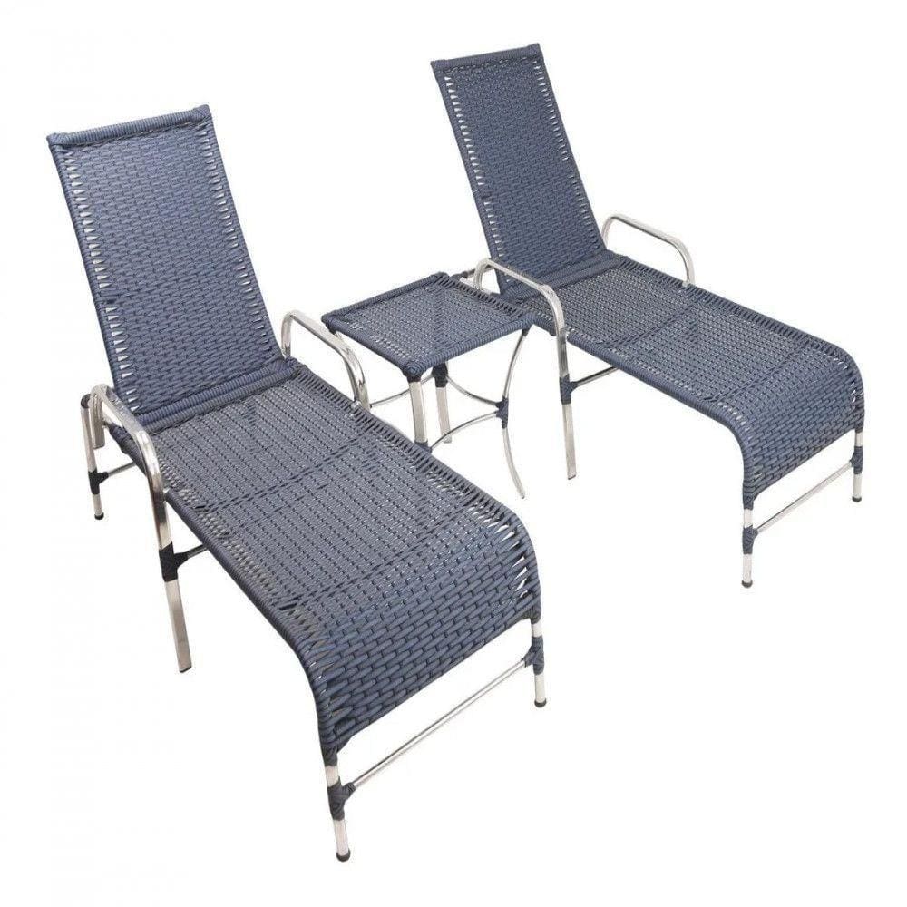 Espreguiçadeiras E Mesa Confortável Para Piscina Azul Dark